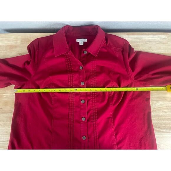CJ Banks Women's Plus Size 3X Red Shirt Jacket 3/4 Sleeve Button Front - Picture 7 of 8